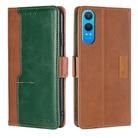 For OnePlus Nord CE 4 Lite 5G Contrast Color Side Buckle Leather Phone Case(Light Brown + Green) - 1