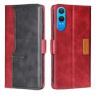 For OnePlus Nord CE 4 Lite 5G Contrast Color Side Buckle Leather Phone Case(Red + Black) - 1