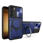 For Samsung Galaxy S23 5G CD Texture Sliding Camshield Magnetic Holder Phone Case(Blue) - 1