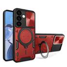 For Samsung Galaxy S24 5G CD Texture Sliding Camshield Magnetic Holder Phone Case(Red) - 1