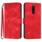 For Xiaomi Redmi 8 Line Pattern Skin Feel Leather Phone Case(Red) - 1