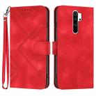 For Xiaomi Redmi 9/9 Prime/Poco M2 Line Pattern Skin Feel Leather Phone Case(Red) - 1