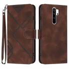 For Xiaomi Redmi 9/9 Prime/Poco M2 Line Pattern Skin Feel Leather Phone Case(Coffee) - 1