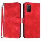 For Xiaomi Poco M3/Redmi 9T Line Pattern Skin Feel Leather Phone Case(Red) - 1