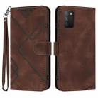 For Xiaomi Poco M3/Redmi 9T Line Pattern Skin Feel Leather Phone Case(Coffee) - 1