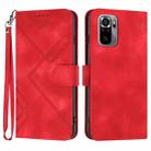 For Xiaomi Redmi Note 10 4G Global Line Pattern Skin Feel Leather Phone Case(Red) - 1