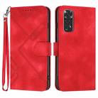 For Xiaomi Redmi Note 11S 4G Global Line Pattern Skin Feel Leather Phone Case(Red) - 1
