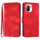For Xiaomi Mi 11 Line Pattern Skin Feel Leather Phone Case(Red) - 1