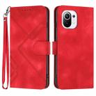 For Xiaomi Mi 11 Lite 4G/5G Line Pattern Skin Feel Leather Phone Case(Red) - 1