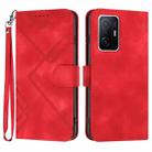 For Xiaomi 11T/11T Pro Line Pattern Skin Feel Leather Phone Case(Red) - 1
