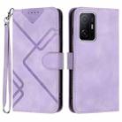 For Xiaomi 11T/11T Pro Line Pattern Skin Feel Leather Phone Case(Light Purple) - 1