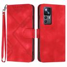 For Xiaomi Redmi K50 Ultra/12T/12T Pro Line Pattern Skin Feel Leather Phone Case(Red) - 1