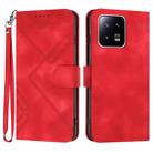 For Xiaomi 13 Line Pattern Skin Feel Leather Phone Case(Red) - 1