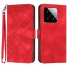 For Xiaomi 14 Line Pattern Skin Feel Leather Phone Case(Red) - 1