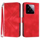 For Xiaomi 14 Pro Line Pattern Skin Feel Leather Phone Case(Red) - 1