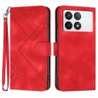 For Xiaomi Redmi K70E Line Pattern Skin Feel Leather Phone Case(Red) - 1