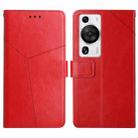 For Huawei P60 Pro HT01 Y-shaped Pattern Flip Leather Phone Case(Red) - 1