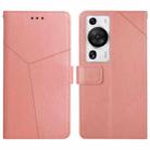 For Huawei P60 Pro HT01 Y-shaped Pattern Flip Leather Phone Case(Pink) - 1