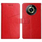 For Realme 11 Pro 5G / 11 Pro+ 5G HT01 Y-shaped Pattern Flip Leather Phone Case(Red) - 1
