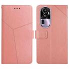 For Reno10 Pro+ China HT01 Y-shaped Pattern Flip Leather Phone Case(Pink) - 1