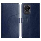 For vivo Y02A 4G / Y02 4G / Y11 2023 HT01 Y-shaped Pattern Flip Leather Phone Case(Blue) - 1