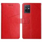 For vivo Y55S 5G 2023 / Y55 5G / T1 5G HT01 Y-shaped Pattern Flip Leather Phone Case(Red) - 1