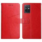 For vivo Y75 5G Global HT01 Y-shaped Pattern Flip Leather Phone Case(Red) - 1