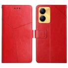 For vivo Y56 5G Global HT01 Y-shaped Pattern Flip Leather Phone Case(Red) - 1