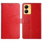 For vivo Y02S Global / Y16 4G Global HT01 Y-shaped Pattern Flip Leather Phone Case(Red) - 1