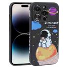 For iPhone 14 Pro Max Milk Tea Astronaut Pattern Liquid Silicone Phone Case(Ivory Black) - 1