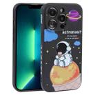 For iPhone 13 Pro Max Milk Tea Astronaut Pattern Liquid Silicone Phone Case(Ivory Black) - 1