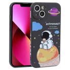 For iPhone 13 Milk Tea Astronaut Pattern Liquid Silicone Phone Case(Ivory Black) - 1