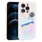 For iPhone 12 Pro Max Milk Tea Astronaut Pattern Liquid Silicone Phone Case(Ivory White) - 1