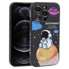 For iPhone 12 Pro Milk Tea Astronaut Pattern Liquid Silicone Phone Case(Ivory Black) - 1