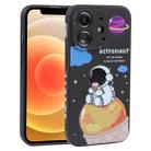 For iPhone 12 Milk Tea Astronaut Pattern Liquid Silicone Phone Case(Ivory Black) - 1