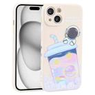 For iPhone 15 Milk Tea Astronaut Pattern Liquid Silicone Phone Case(Ivory White) - 1