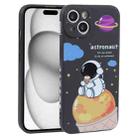 For iPhone 15 Milk Tea Astronaut Pattern Liquid Silicone Phone Case(Ivory Black) - 1