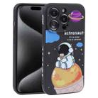 For iPhone 15 Pro Milk Tea Astronaut Pattern Liquid Silicone Phone Case(Ivory Black) - 1