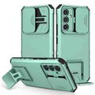 For Samsung Galaxy A54 5G Stereoscopic Holder Sliding Camshield Phone Case(Light Green) - 1