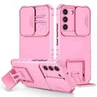 For Samsung Galaxy S22 5G Stereoscopic Holder Sliding Camshield Phone Case(Pink) - 1