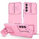 For Samsung Galaxy S22+ 5G Stereoscopic Holder Sliding Camshield Phone Case(Pink) - 1