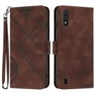 For Samsung Galaxy A10 / M10 Line Pattern Skin Feel Leather Phone Case(Coffee) - 1