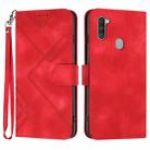 For Samsung Galaxy A11 EU Version Line Pattern Skin Feel Leather Phone Case(Red) - 1
