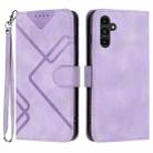 For Samsung Galaxy A14 4G Line Pattern Skin Feel Leather Phone Case(Light Purple) - 1