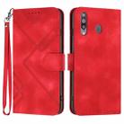 For Samsung Galaxy A20s Line Pattern Skin Feel Leather Phone Case(Red) - 1