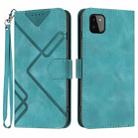 For Samsung Galaxy A22 5G Line Pattern Skin Feel Leather Phone Case(Light Blue) - 1