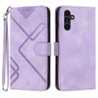For Samsung Galaxy A34 5G Line Pattern Skin Feel Leather Phone Case(Light Purple) - 1
