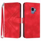 For Samsung Galaxy S9 Line Pattern Skin Feel Leather Phone Case(Red) - 1