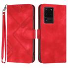 For Samsung Galaxy S20 Ultra Line Pattern Skin Feel Leather Phone Case(Red) - 1