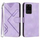 For Samsung Galaxy S20 Ultra Line Pattern Skin Feel Leather Phone Case(Light Purple) - 1